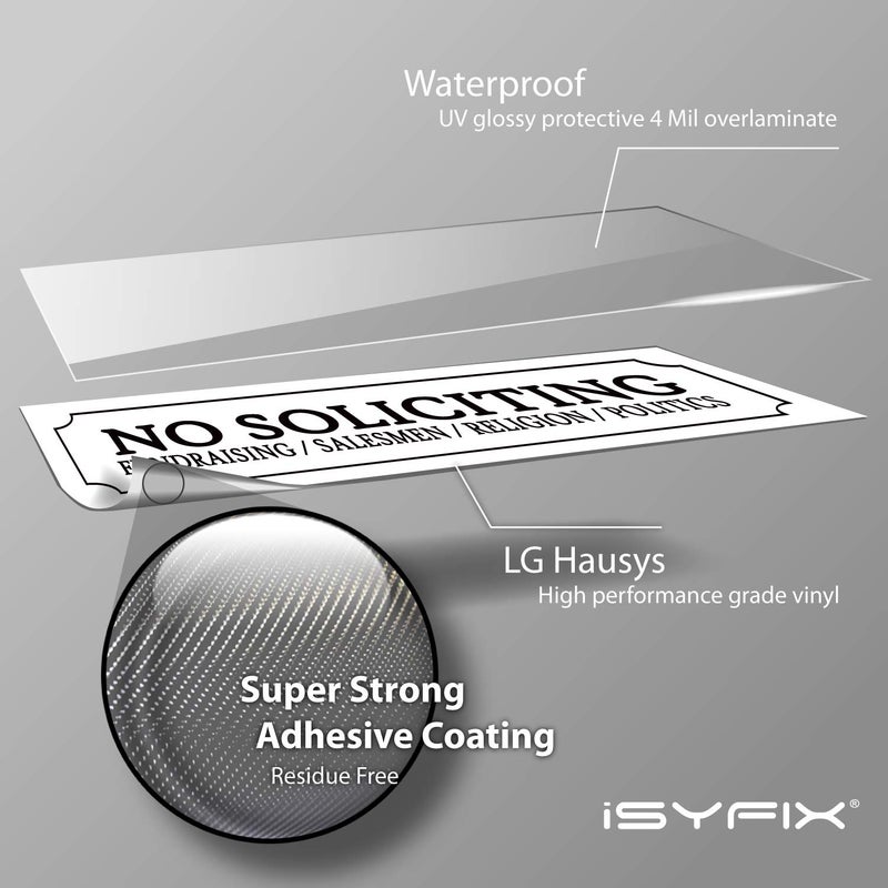 iSYFIX No Soliciting Sign Sticker for House, Home & Business - 4 Pack 7x2 inch - Premium Self-Adhesive Vinyl, Laminated for Ultimate UV, Weather, Scratch, Water and Fade Resistance, Indoor & Outdoor - Image 2